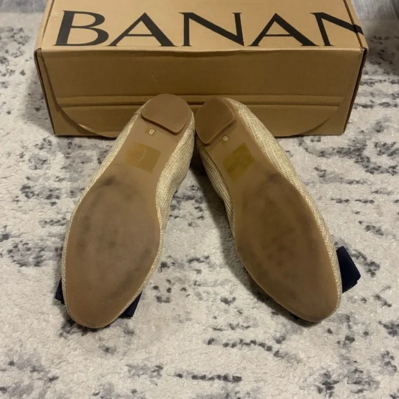 Banana Republic 8 Jute Woven Linen Ballet Flats Navy Blue bow EUC - Picture 8 of 8